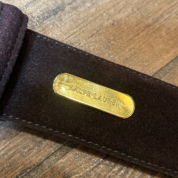 Ralph Lauren Made in Italy Brown Suede Leather Gold Metal Detail Belt Size Large - Picture 8 of 8